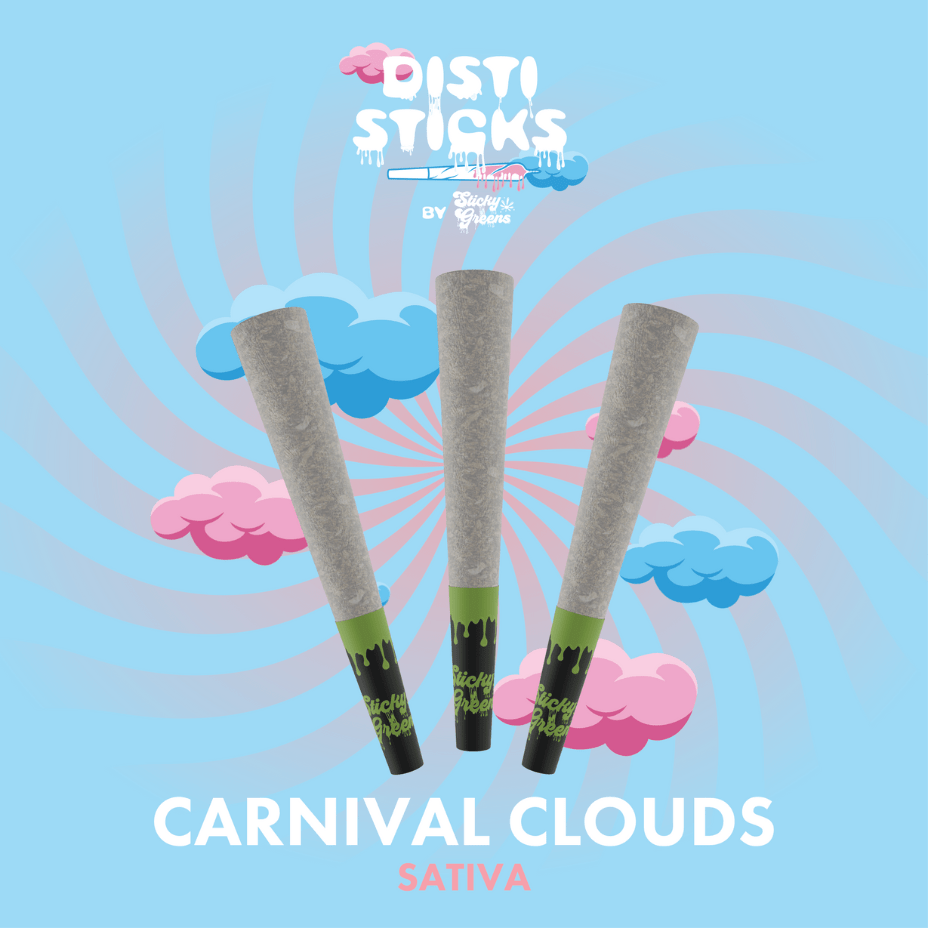 Sticky Greens Disti Sticks Carnival Clouds Infused Pre-rolls-3x0.5g 3x0.5g Morden Vape SuperStore and Cannabis Manitoba Canada