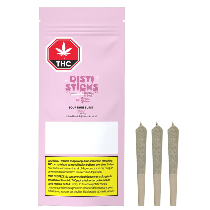 Sticky Greens Disti Sticks Sour Fruit Burst Infused Indica Pre-Rolls-3x0.5g 3x0.5g Morden Vape SuperStore and Cannabis Manitoba Canada