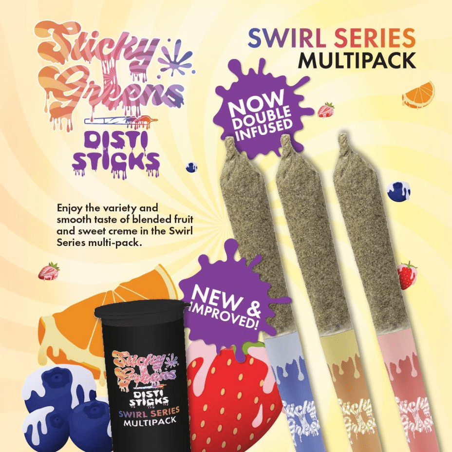 Sticky Greens Disti Sticks Swirl Series Infused Pre-rolls-3x0.5g 3x0.5g Morden Vape SuperStore and Cannabis Manitoba Canada