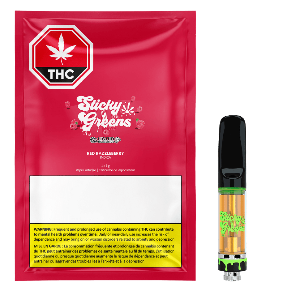 Sticky Greens Red Razzleberry Liquid Diamonds 510 Cartridge-1g Morden Vape SuperStore and Cannabis Manitoba Canada