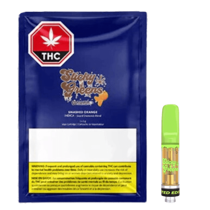 Sticky Greens Smashed Orange Liquid Diamonds 510 Cartridge-1g Morden Vape SuperStore and Cannabis Manitoba Canada