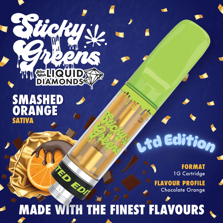 Sticky Greens Smashed Orange Liquid Diamonds 510 Cartridge-1g Morden Vape SuperStore and Cannabis Manitoba Canada