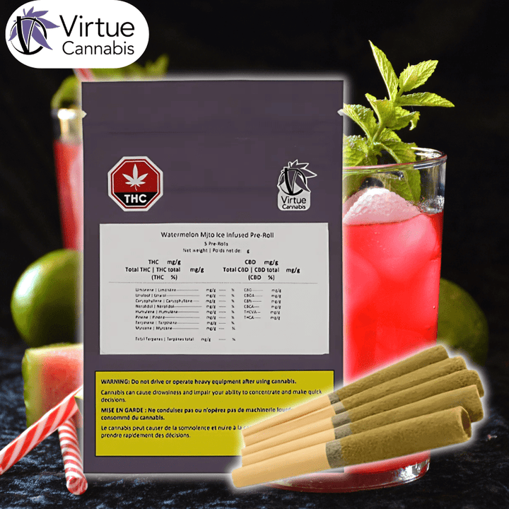 Virtue Cannabis Watermelon Mjto Ice Infused Pre-rolls 5x0.5g 5x0.5g Morden Vape SuperStore and Cannabis Manitoba Canada