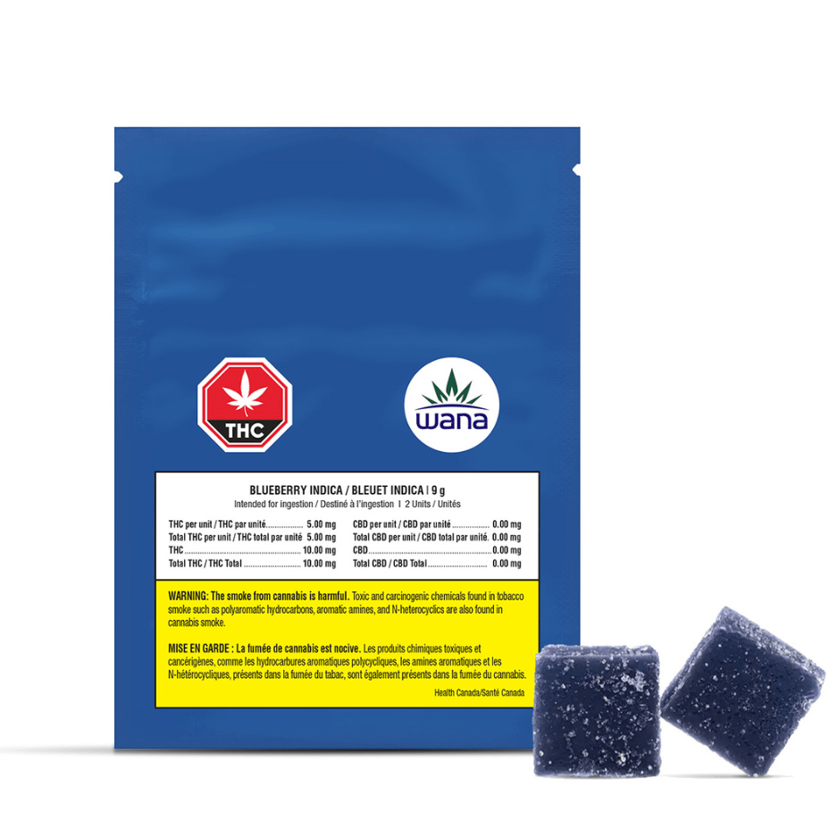 Wana Blueberry Sour Indica Soft Chews-2x4.5mg 2x4.5g Morden Vape SuperStore and Cannabis Manitoba Canada