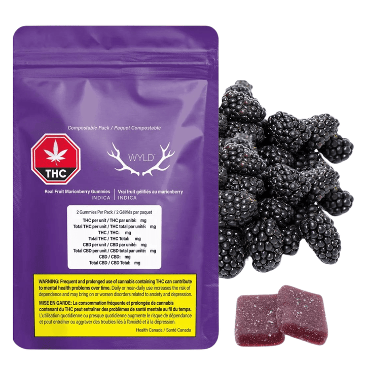 Wyld Real Fruit Marionberry Indica Gummies-2x5mg 2x5mg Morden Vape SuperStore and Cannabis Manitoba Canada