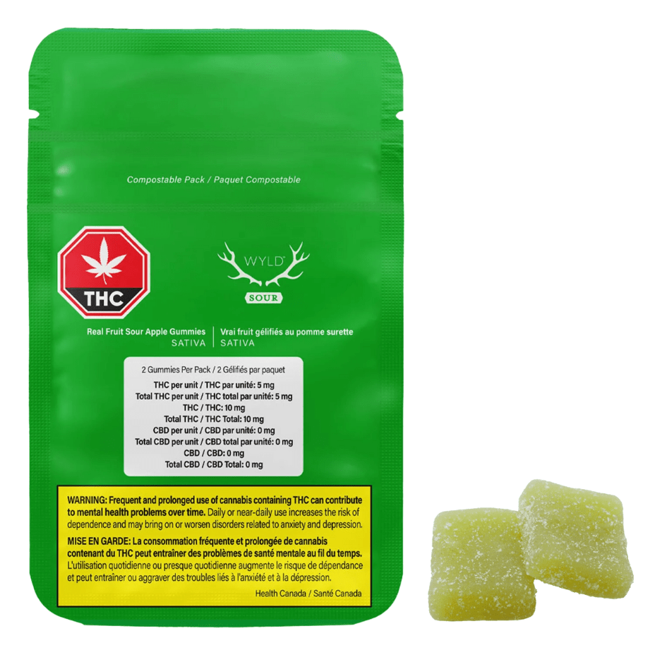 WYLD Sour Apple Sativa THC-2/pkg 2x5mg Morden Vape SuperStore and Cannabis Manitoba Canada