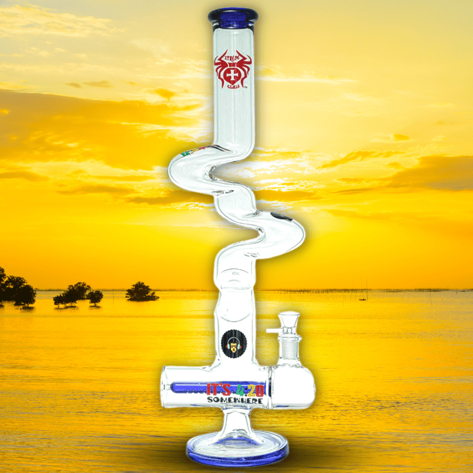 Xtreme Glass 3-Arm ZigZag Bong w/ Inline Perc 22" Blue Morden Vape SuperStore and Cannabis Manitoba Canada