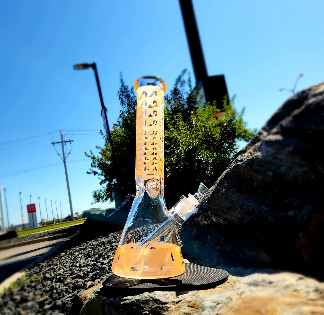 Arsenal 7mm Tangerine Spike Beaker Bong 14" 14" Morden Vape SuperStore and Cannabis Manitoba Canada