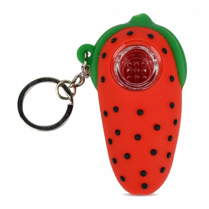 LIT Silicone 2.75" Strawberry Hand Pipe & Keychain Morden Vape SuperStore and Cannabis Manitoba Canada