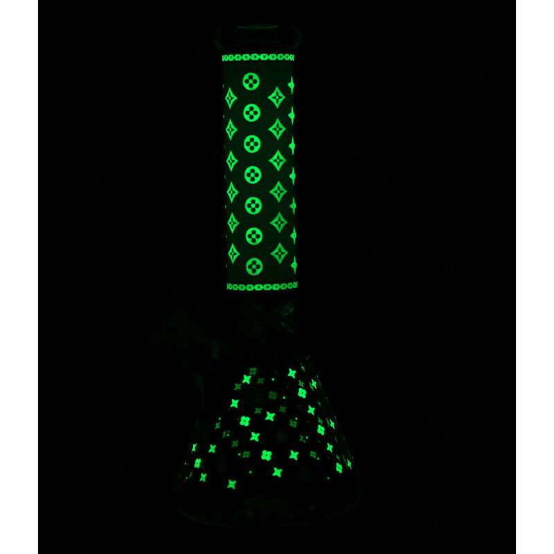 LV Pattern 7mm Beaker Bong-Glow In The Dark-14" 14” Morden Vape SuperStore and Cannabis Manitoba Canada