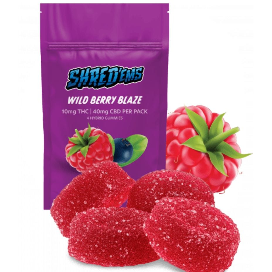 Shred'Ems Wild Berry Blaze Gummies-4x4.5mg 4x4.5g Morden Vape SuperStore and Cannabis Manitoba Canada