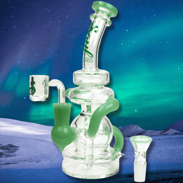 Soul Glass 2-in-1 Bent Neck Recycler 8" Green Morden Vape SuperStore and Cannabis Manitoba Canada