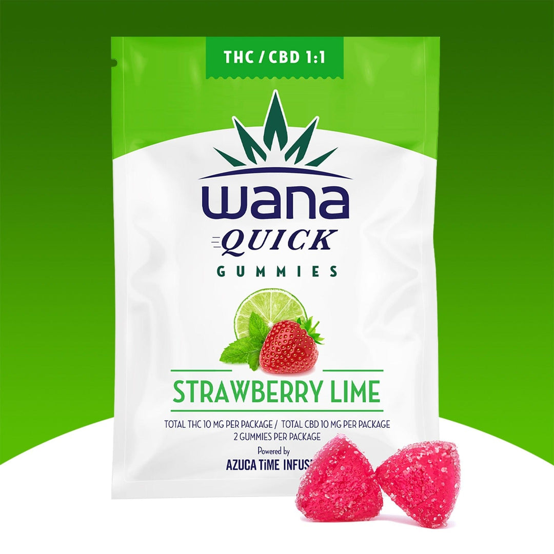 Wana Quick Strawberry Lime Gummies 1:1 THC-CBD 2x4.5g Morden Vape SuperStore and Cannabis Manitoba Canada